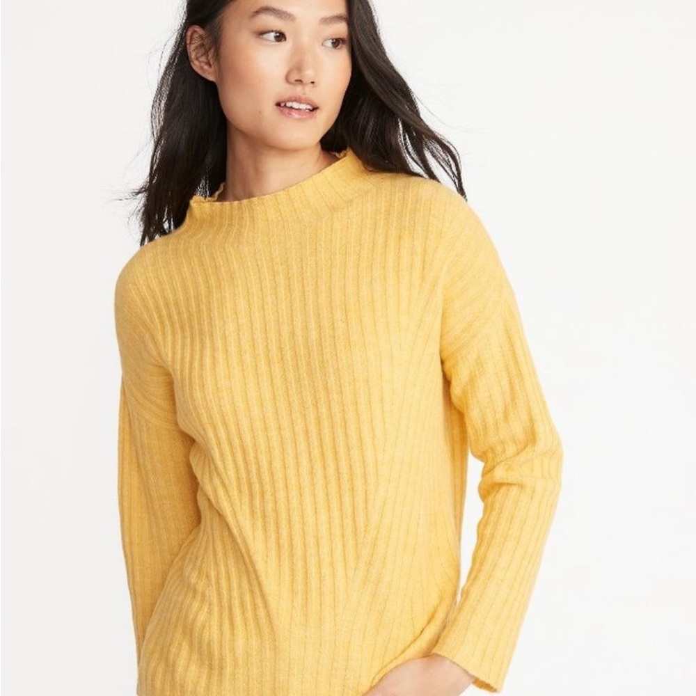 Yellow ribbed mock neck sweater